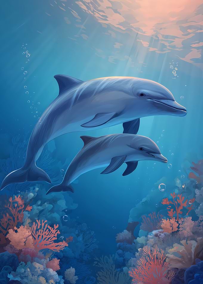 Dolphins Family in the ocean