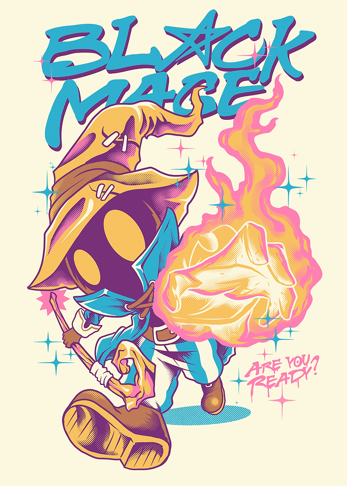 Black Mage Illustration with Fireball