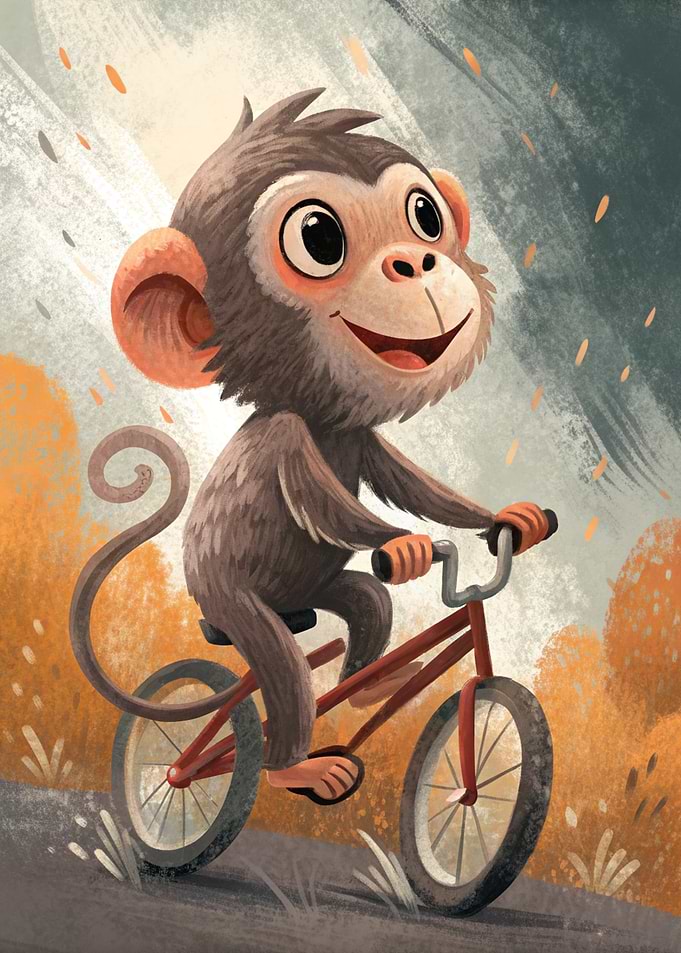 Monkey on a Bicycle Illustration