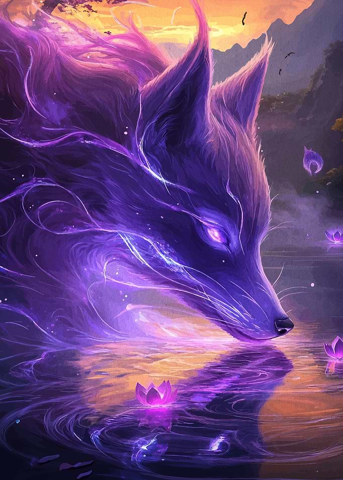 Purple Fox Drinking Water