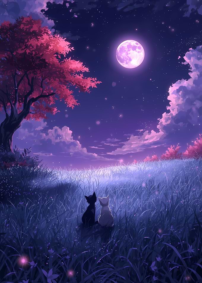 Cats under the moonlight