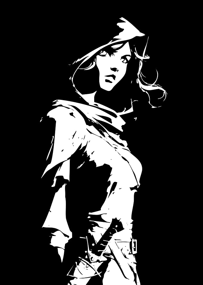 Hooded Woman in Black and White