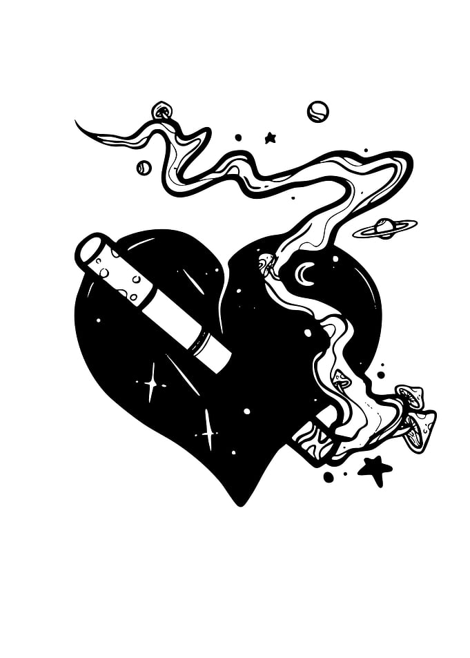 Smoking Heart with Cosmic Elements
