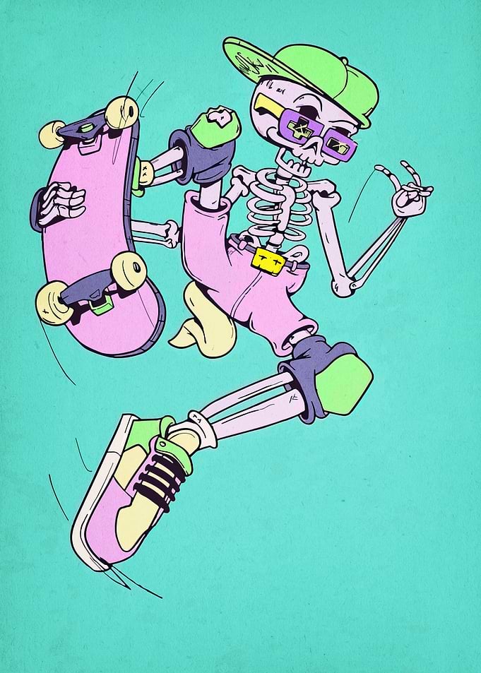 Skateboarding Skeleton with Style
