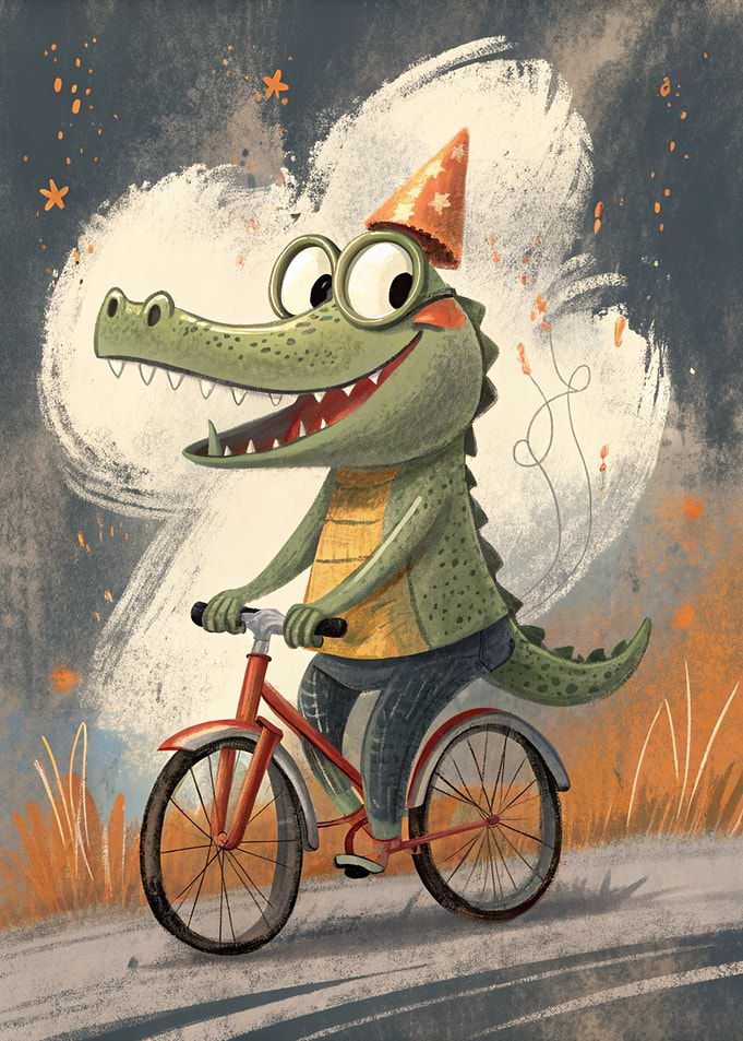 Alligator on a bicycle