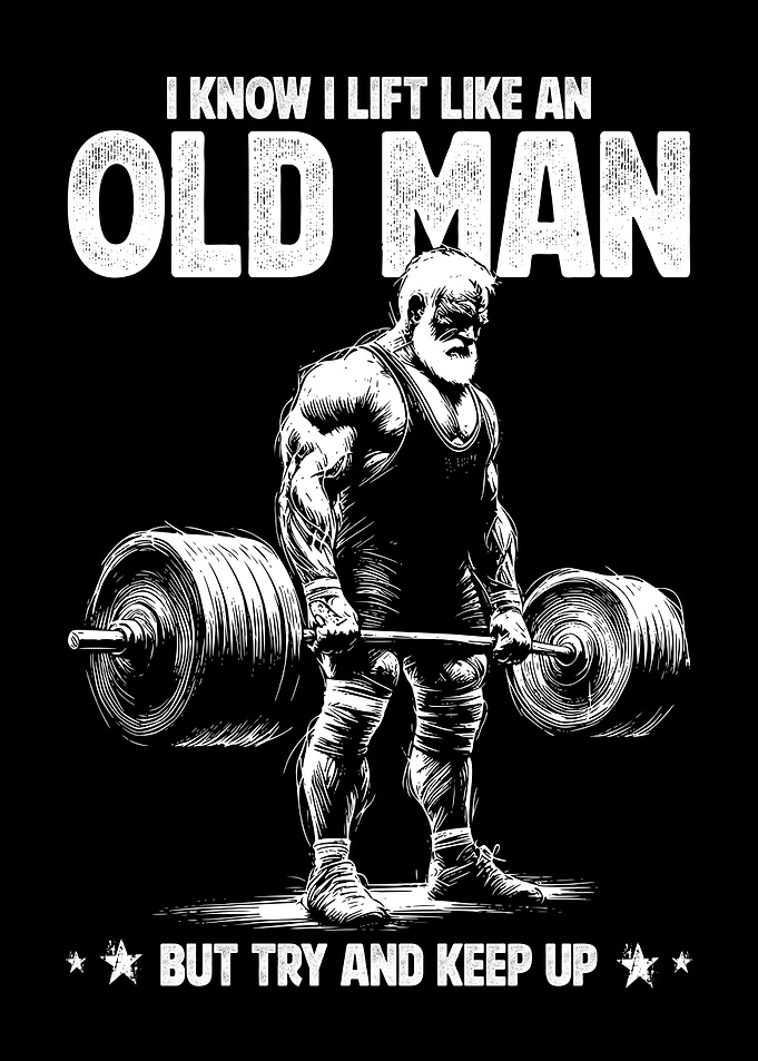 Old Man Lifting Weights Illustration