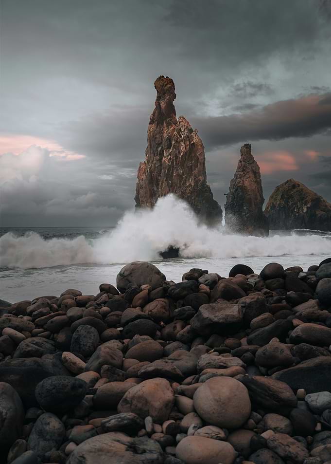 Rocky beach with sea stacks