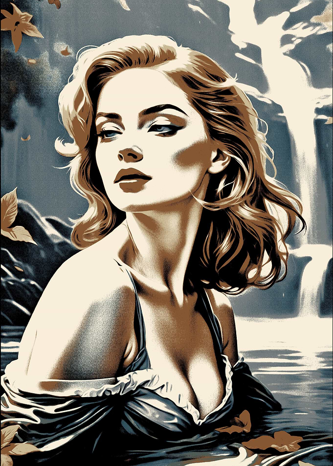 Woman in Water with Waterfall Backdrop