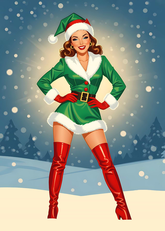 Christmas Elf Pin-Up Girl Illustration
