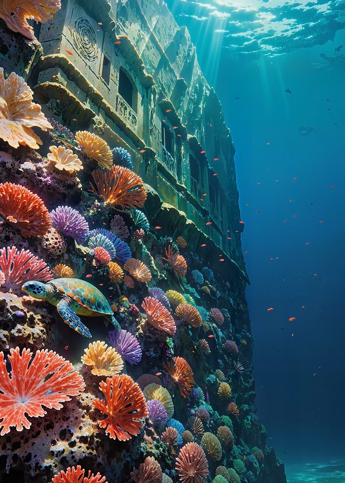 Underwater Ruins Turning into Coral Reef