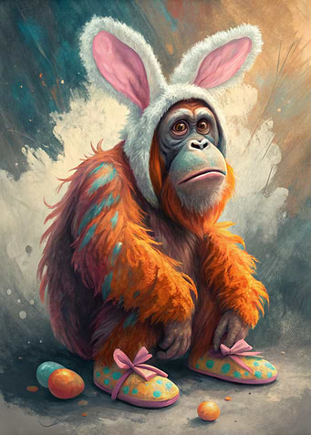 Orangutan Easter Bunny with Slippers