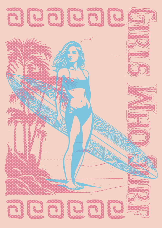 Girls Who Surf Beach Illustration