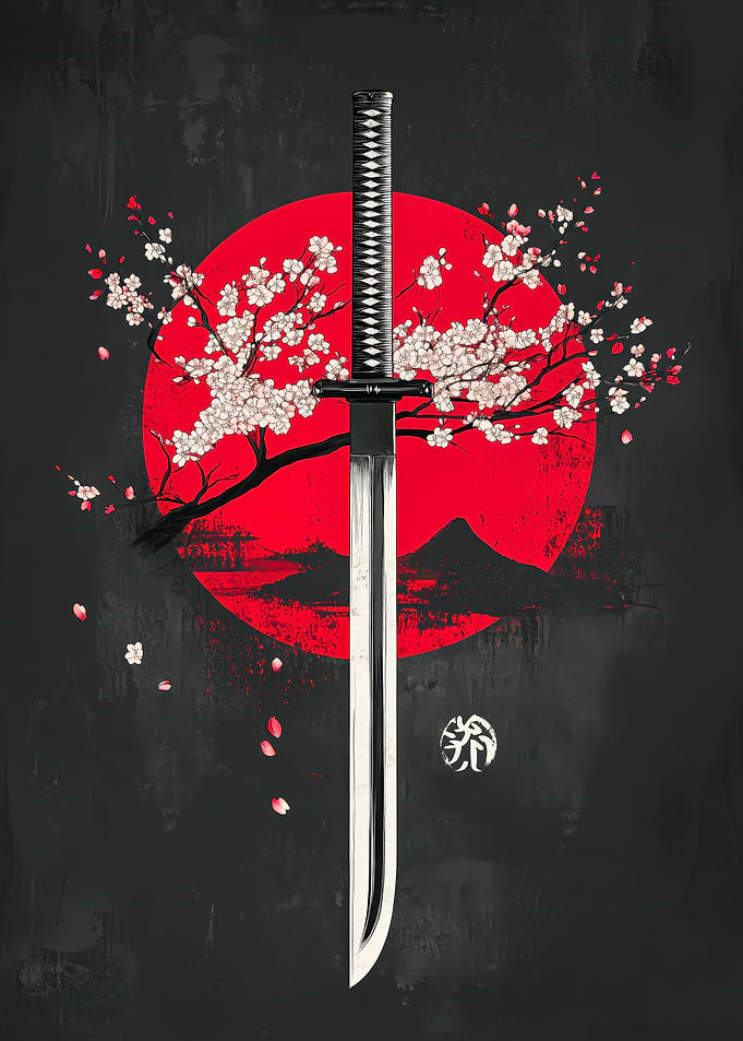 Katana and Cherry Blossoms Art