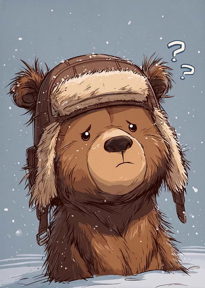 Confused Bear in Winter Hat