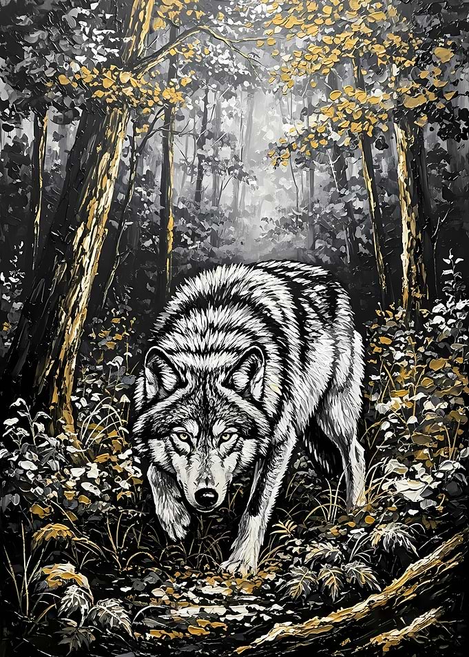 Wolf in Forest Painting