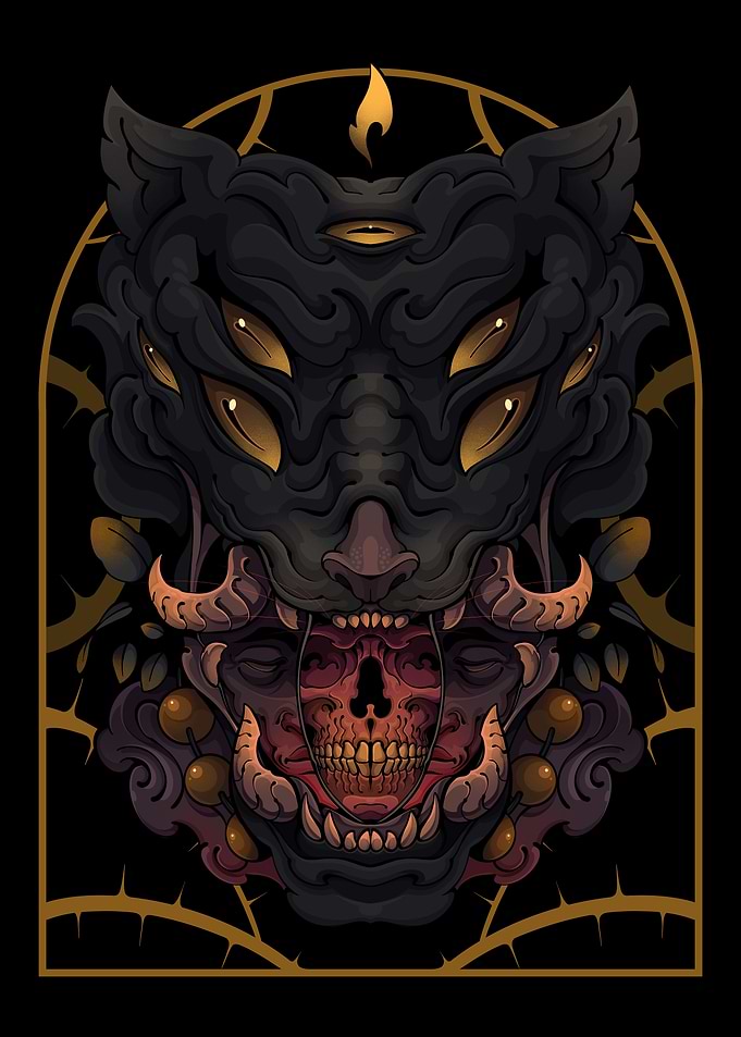 Multi-Eyed Beast with Skull Interior