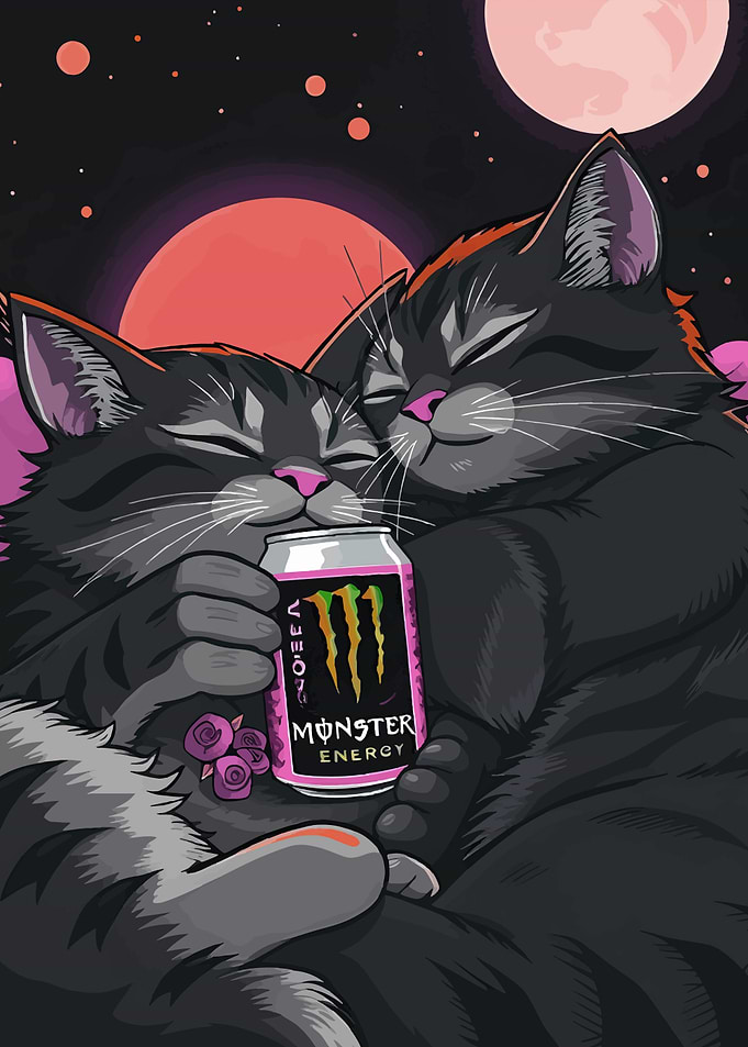 Cats Hugging Monster Energy Drink