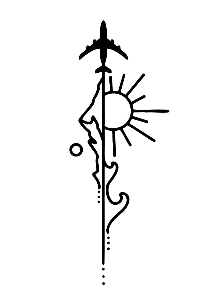 Minimalist Travel Icon with Airplane and Sun