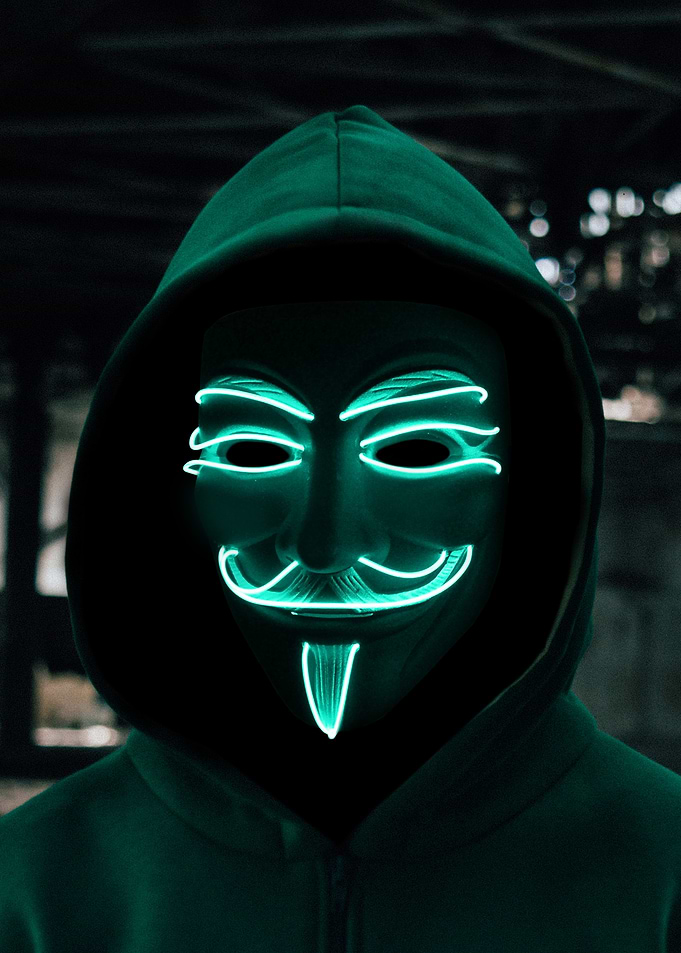 Anonymous Mask with Glowing Green Outline