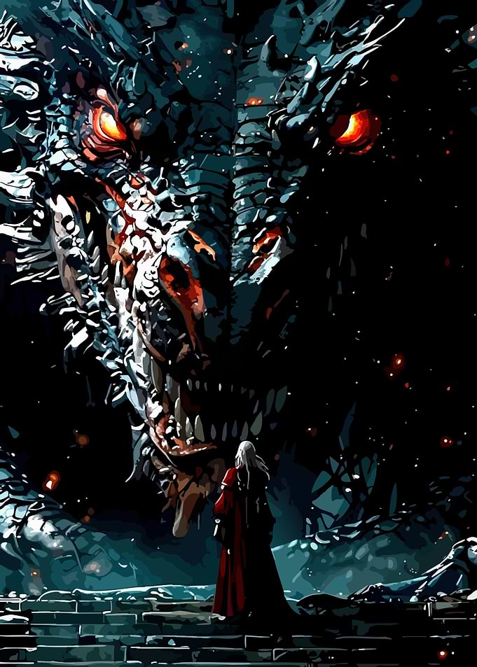 Dragon and Figure in Red Robe