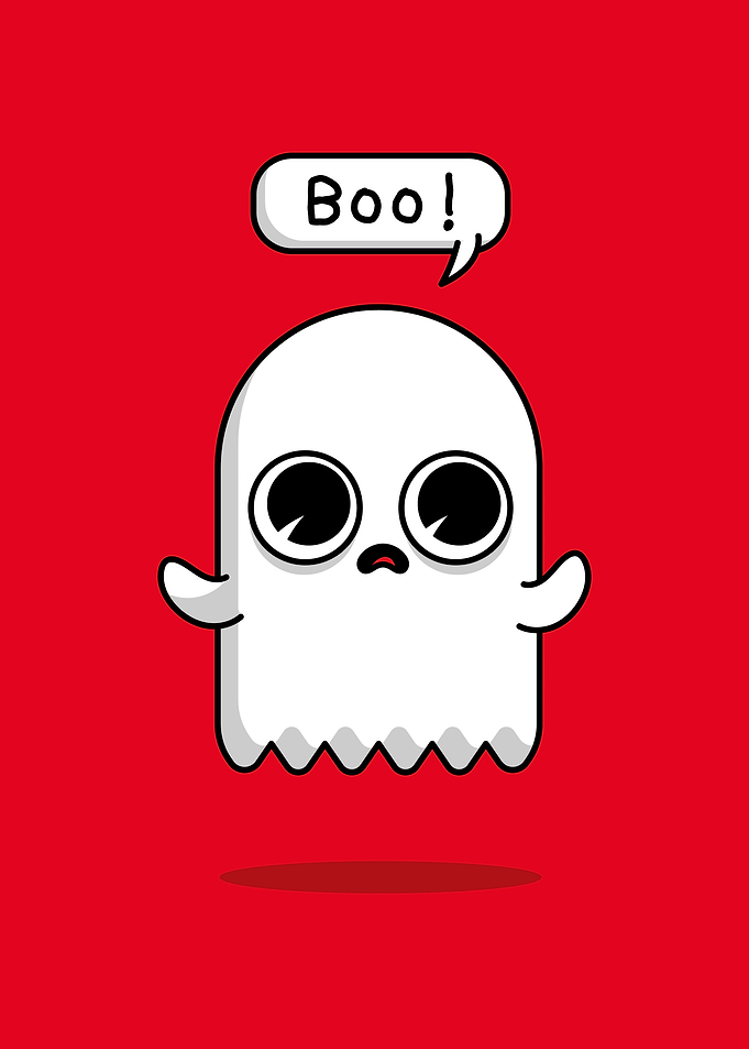 Cute Cartoon Ghost with Boo Speech Bubble