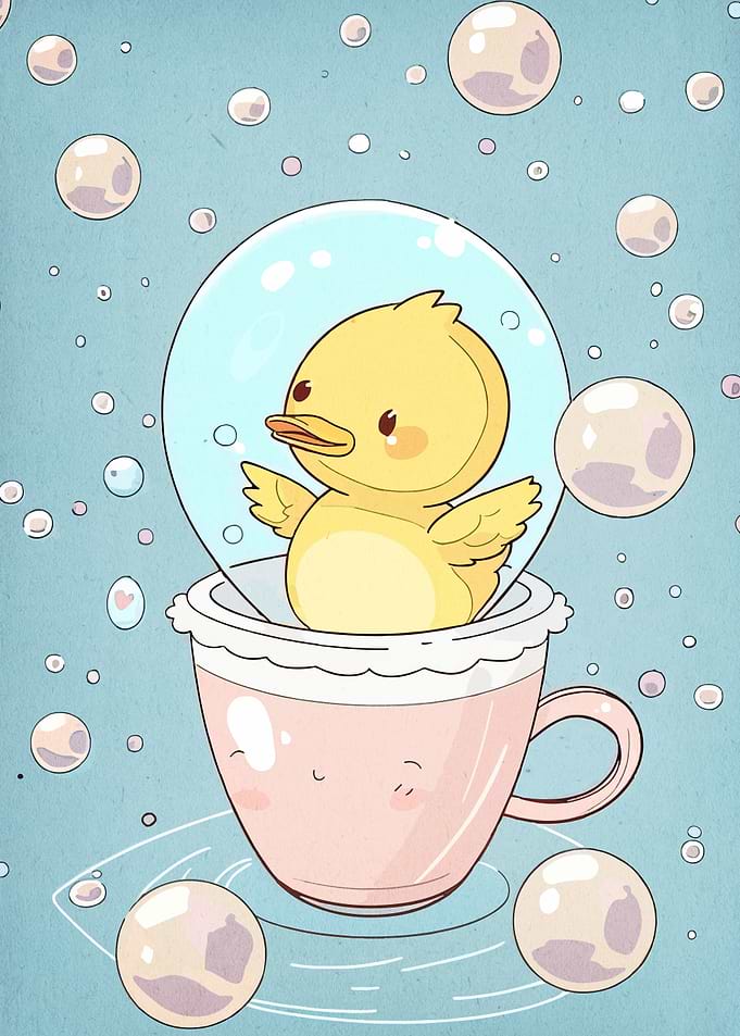 Duckling in a Cup with Bubbles