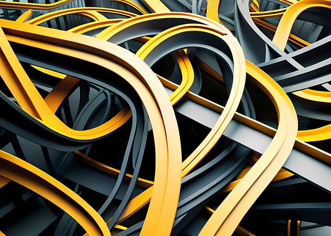 Abstract Yellow and Gray Interlocking Shapes