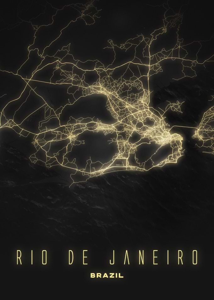Rio de Janeiro, Brazil - Radiant Night City Map Poster, Vibrant Urban Wall Decor