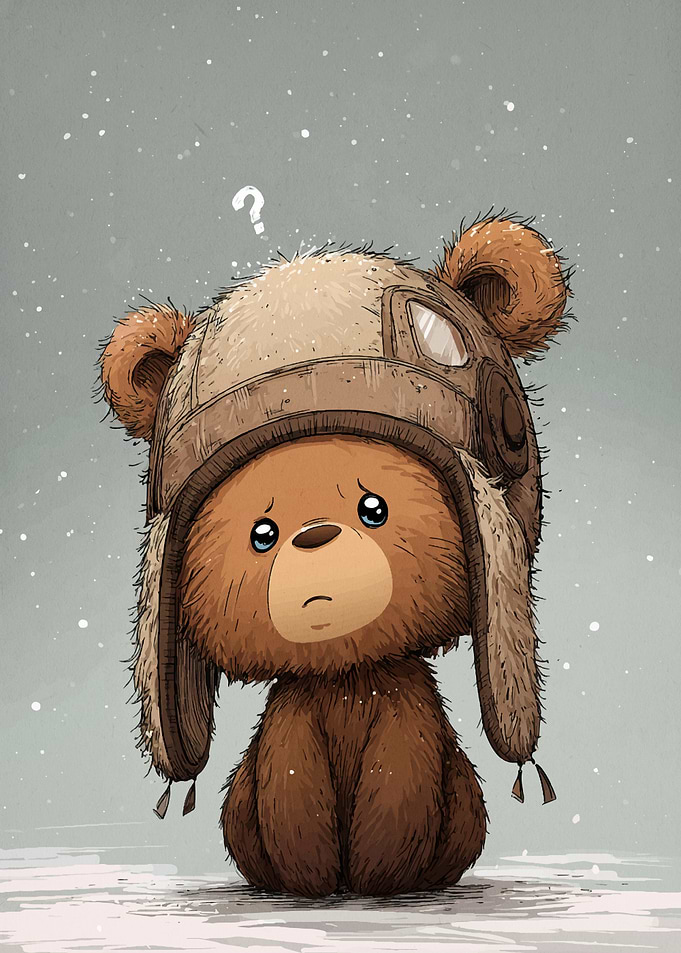 Sad Bear with Winter Hat