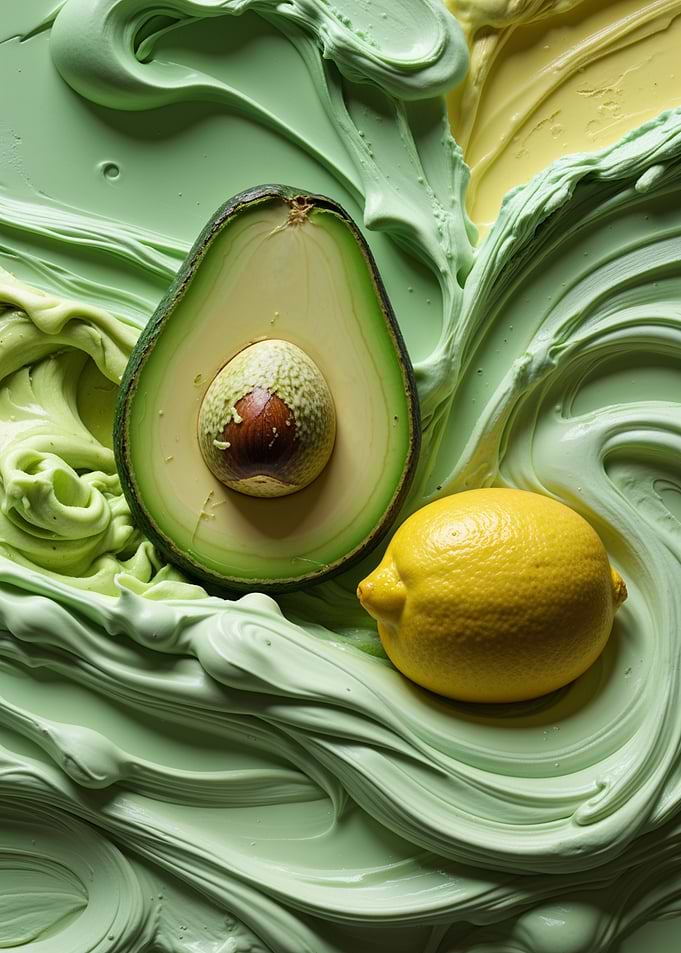 Avocado & Lemon Art in Creamy Green Texture