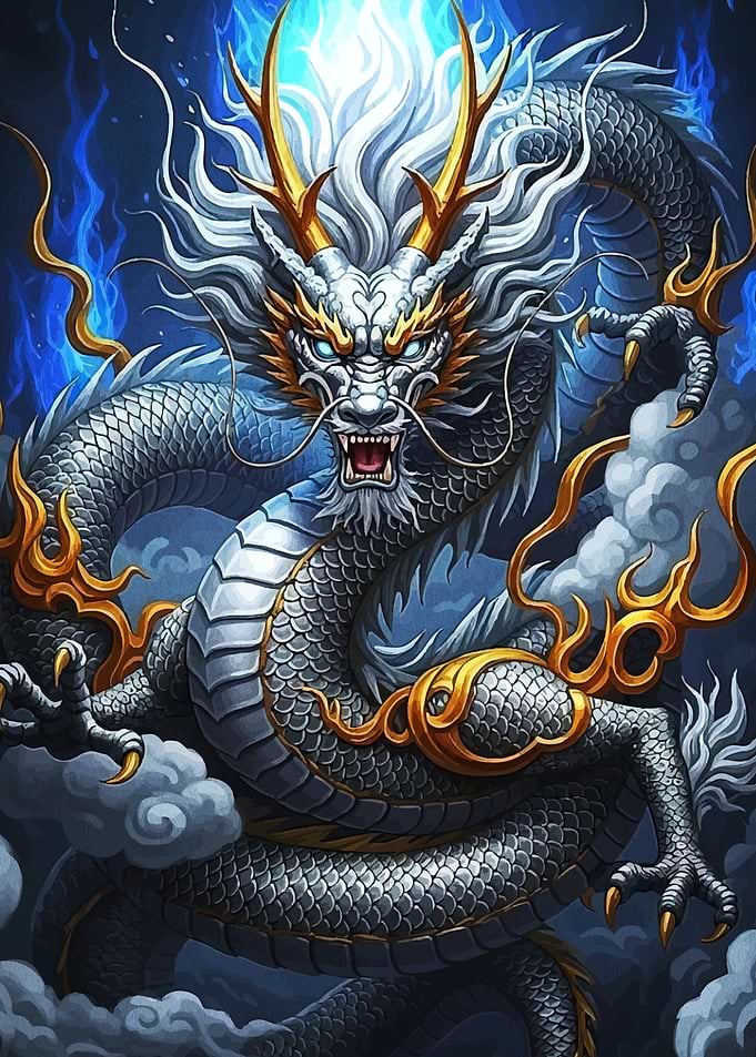 Silver Dragon Golden Accents
