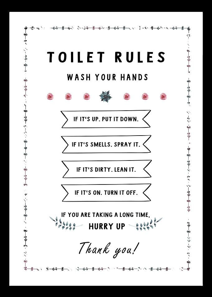 Toilet Rules Wash Your Hands - Bathroom Wall Decor
