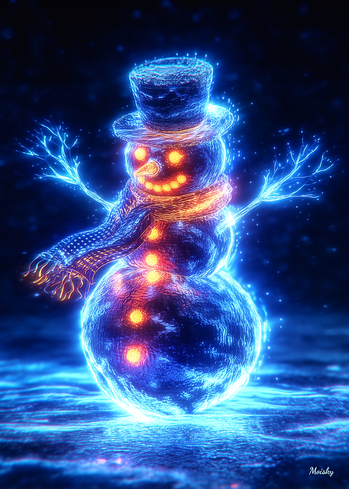 Neon Christmas Snowman in Futuristic Glow