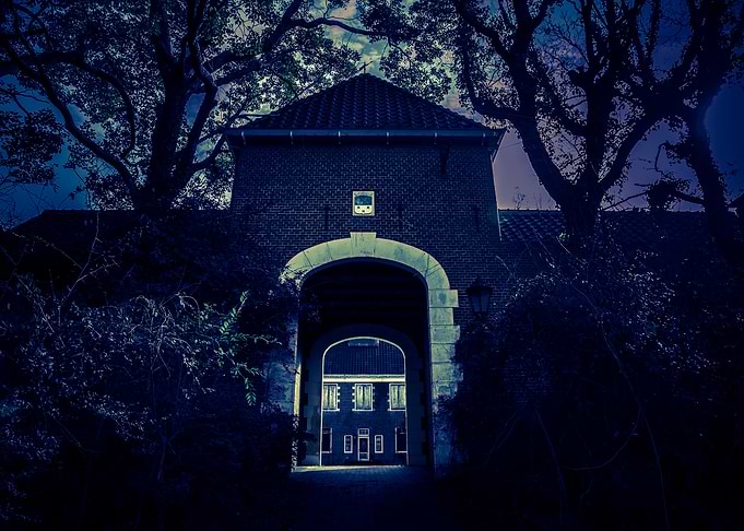 Dark Castle Gate at Night
