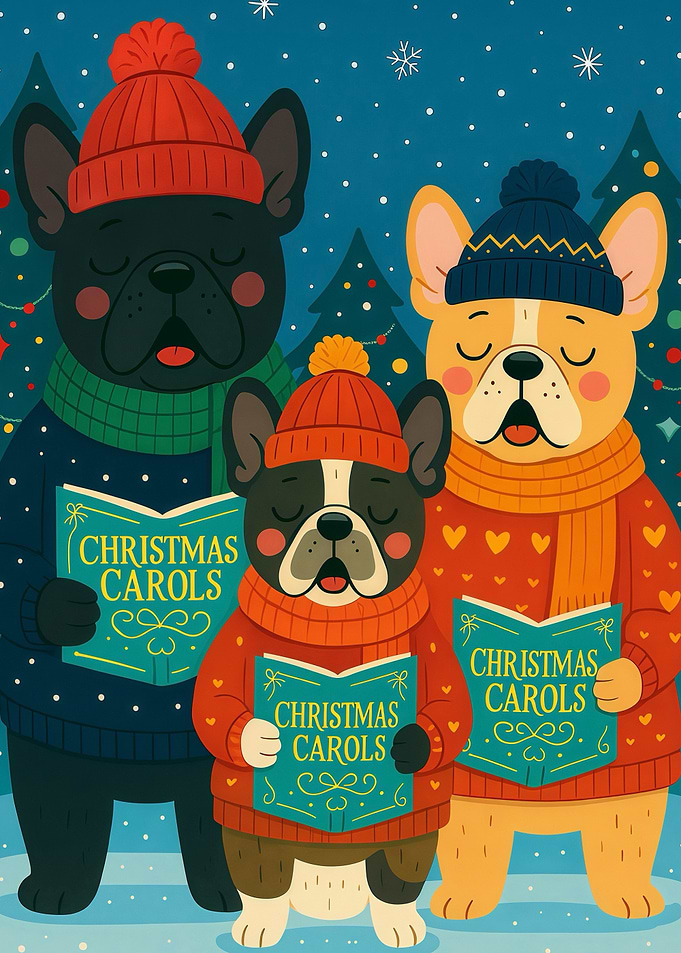French Bulldogs Christmas Carols