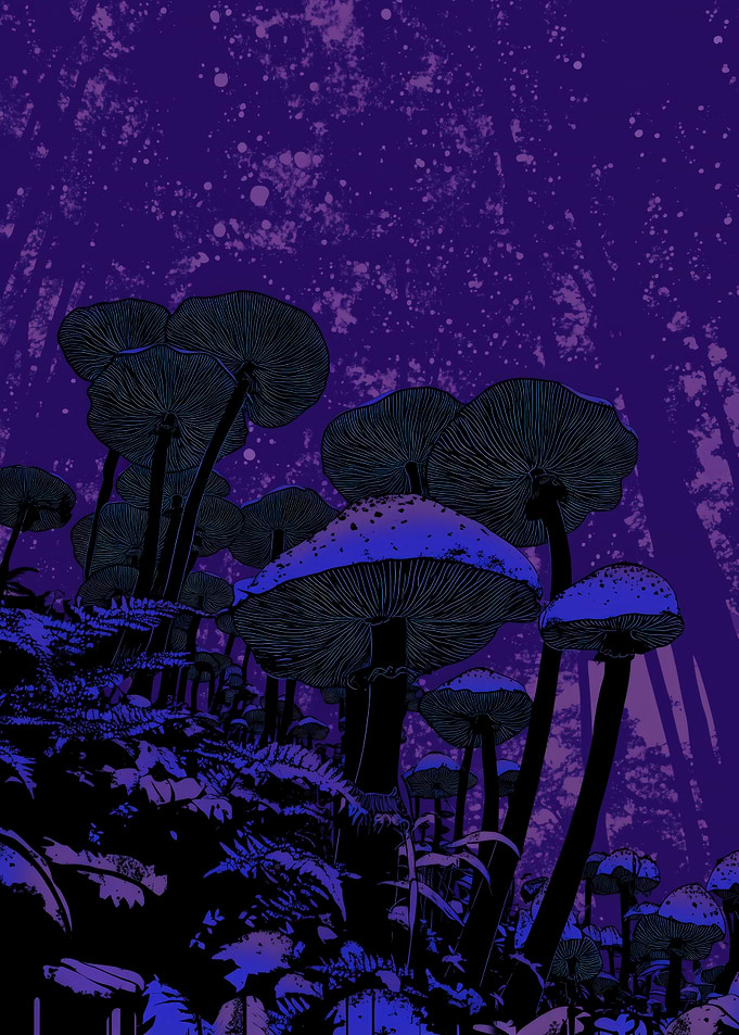 Mushroom Forest in Purple Hues