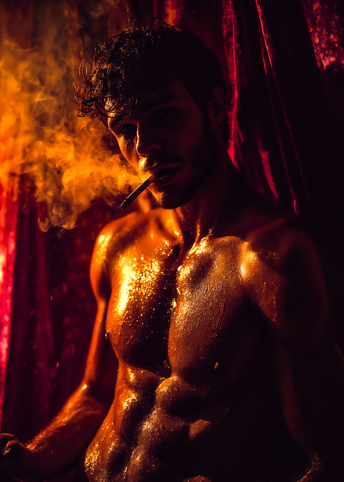Handsome Gay Smoking in Dramatic Lighting