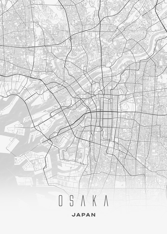 Osaka, Japan - City Downtown Map Poster, Modern Urban Art Print