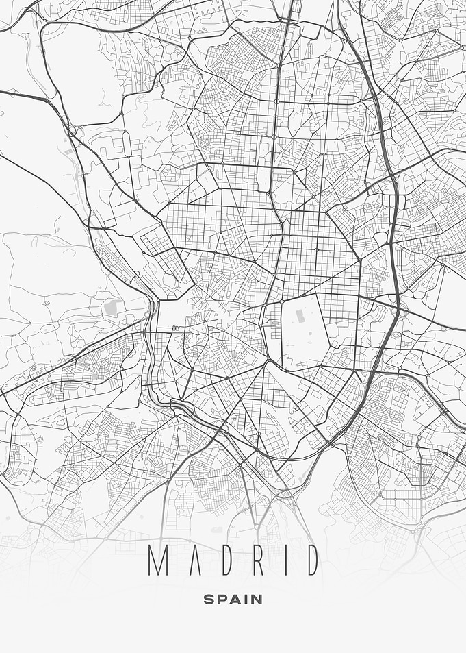 Madrid, Spain - Minimalist Street Lines Poster, Modern City Map Wall Art