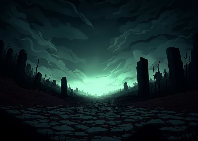 Eerie Stone Path Through a Graveyard
