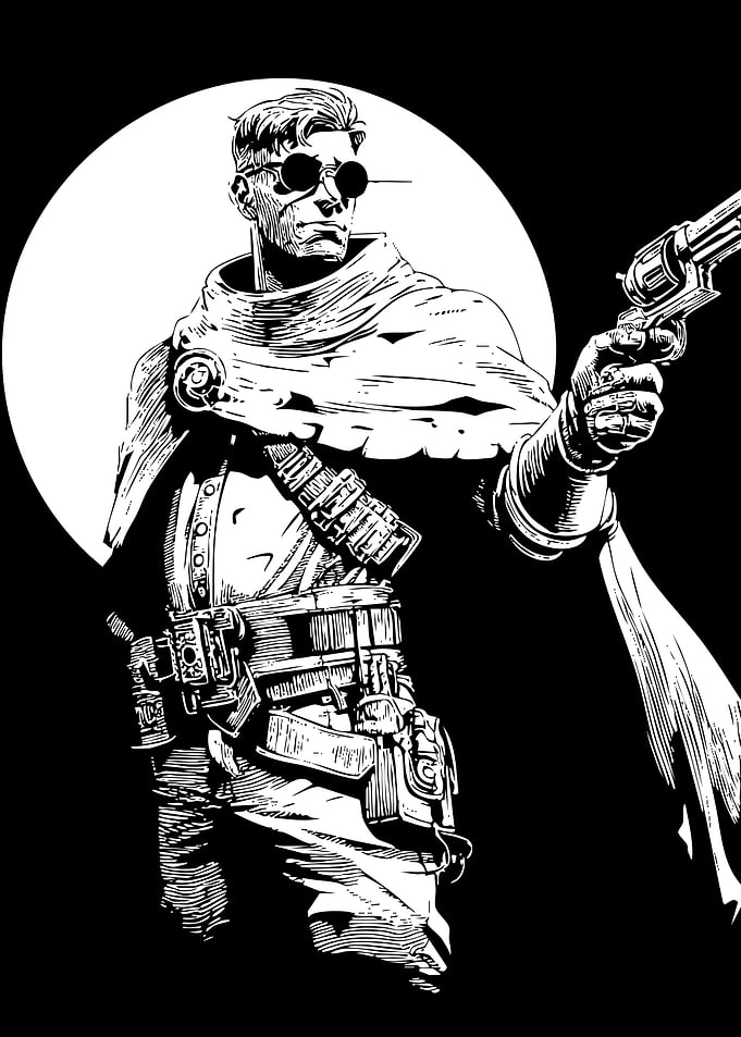 Steampunk Gunslinger in Black and White