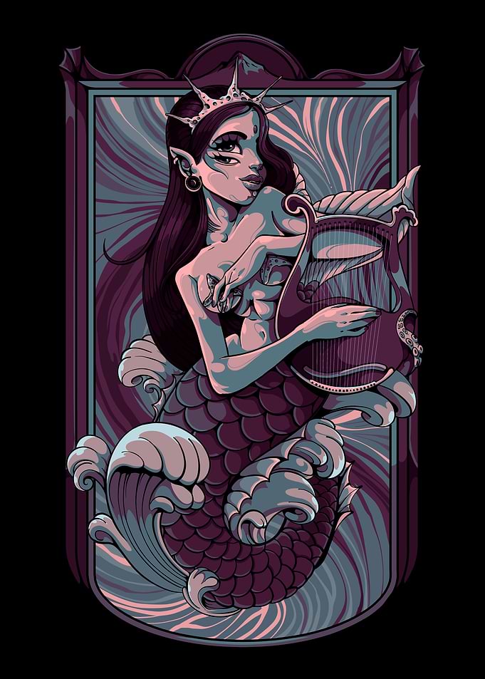 Mermaid with Lyre Illustration
