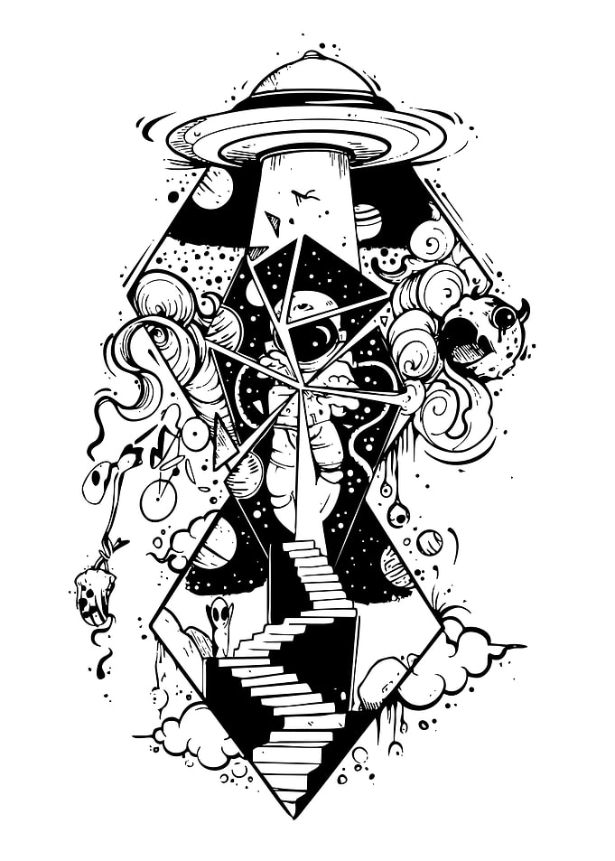 UFO Abduction Black and White Art