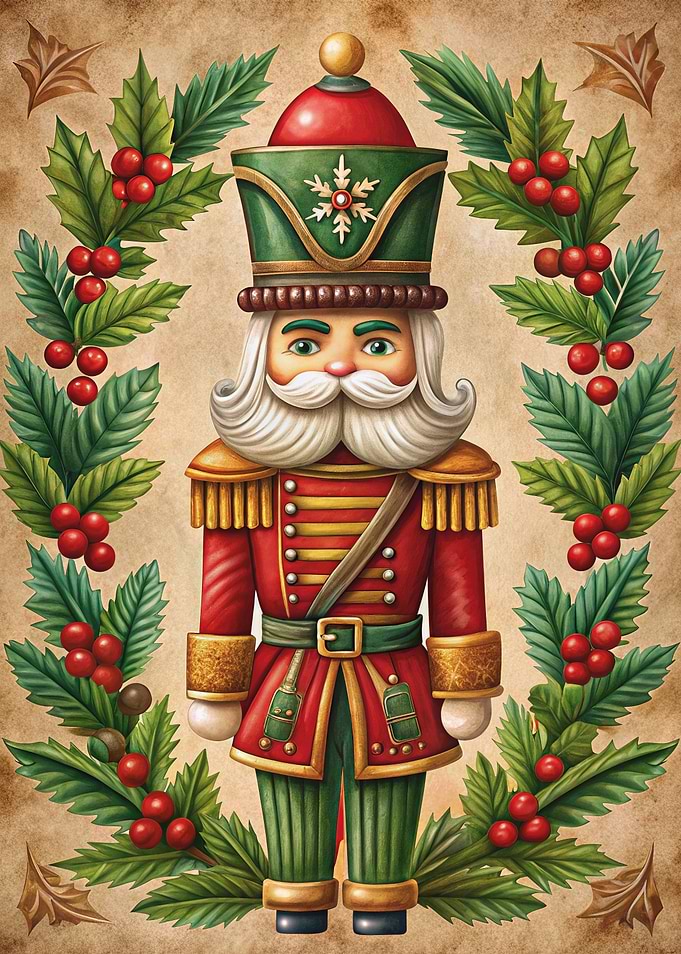 Christmas Nutcracker with Holly Wreath