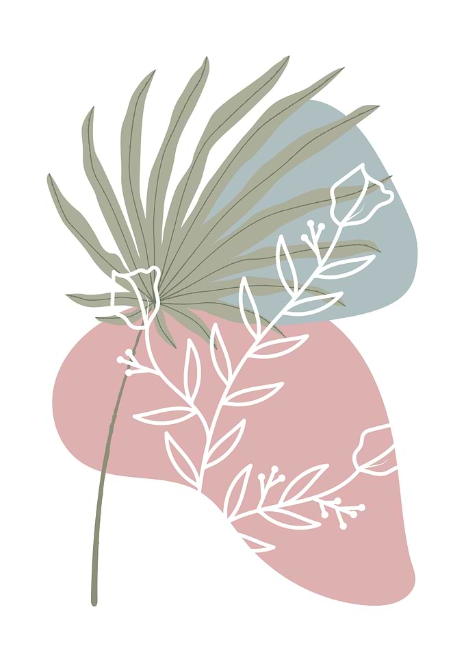 Abstract Floral Illustration with Palm Leaf