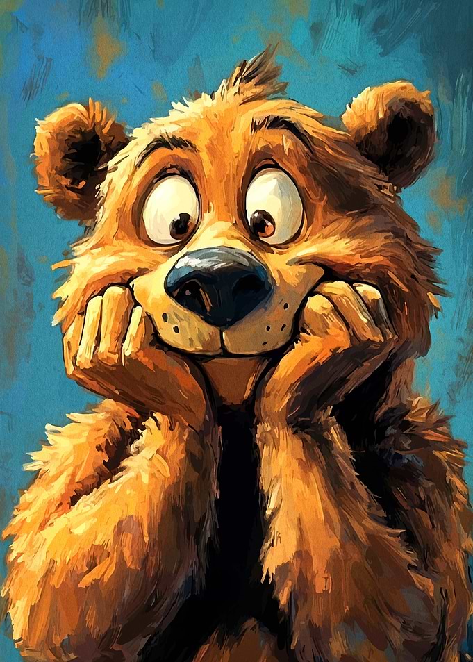 Cartoon Bear Portrait with Goofy Expression