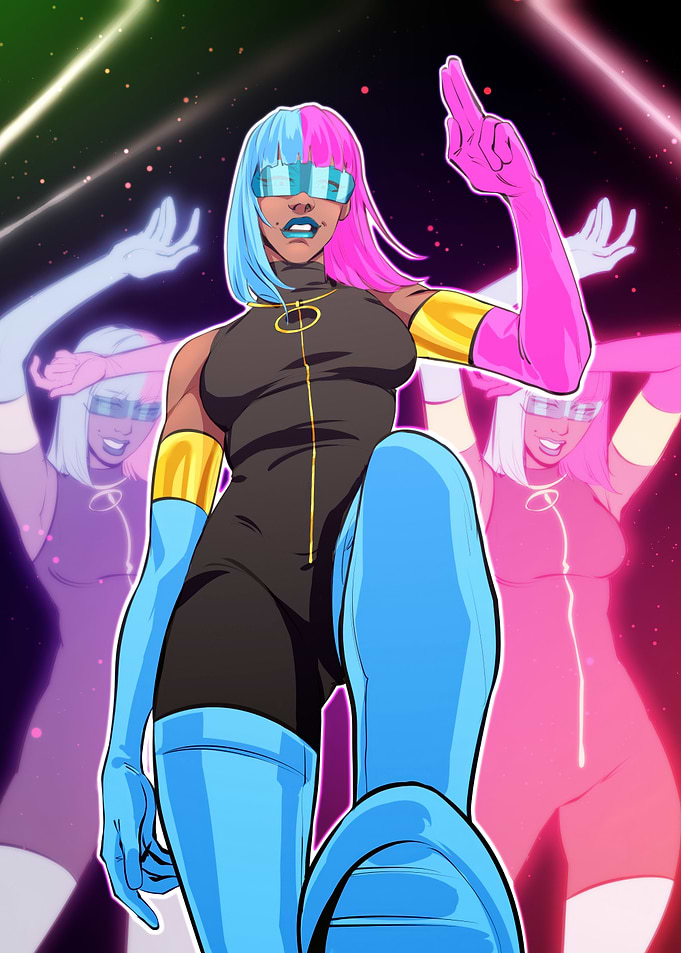 Cyberpunk Girl with Neon Dancers