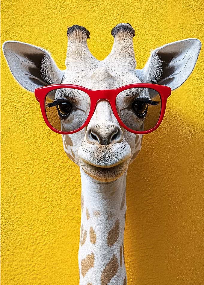 Giraffe with Red Glasses Portrait