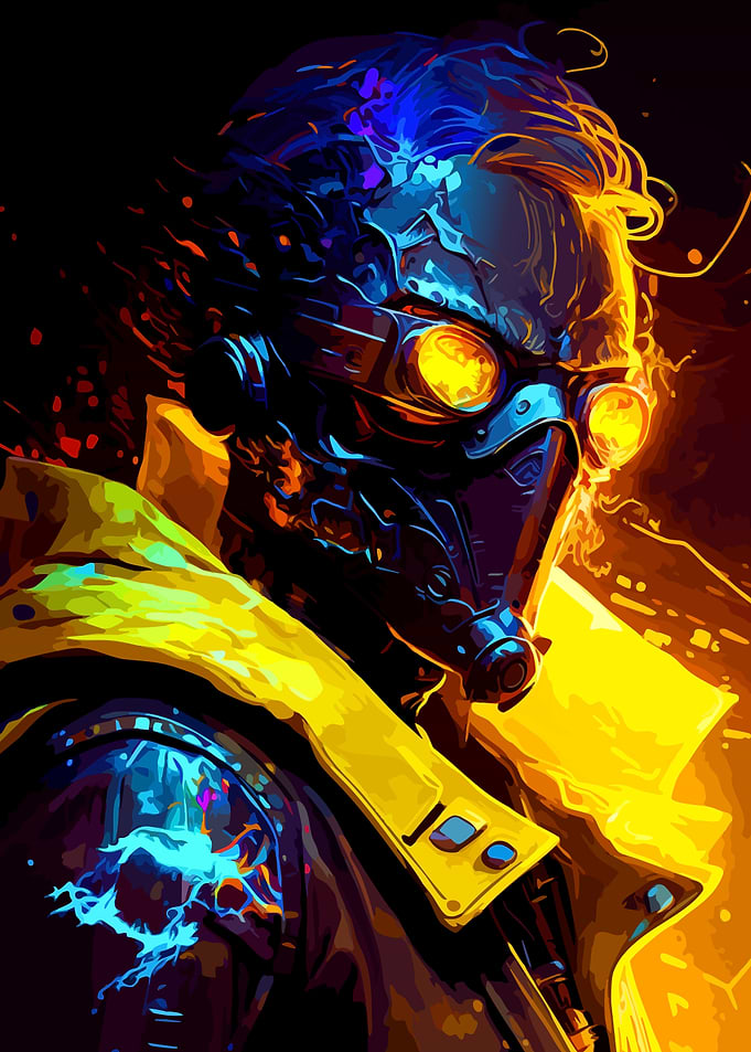 Cyberpunk Character with Mask and Coat