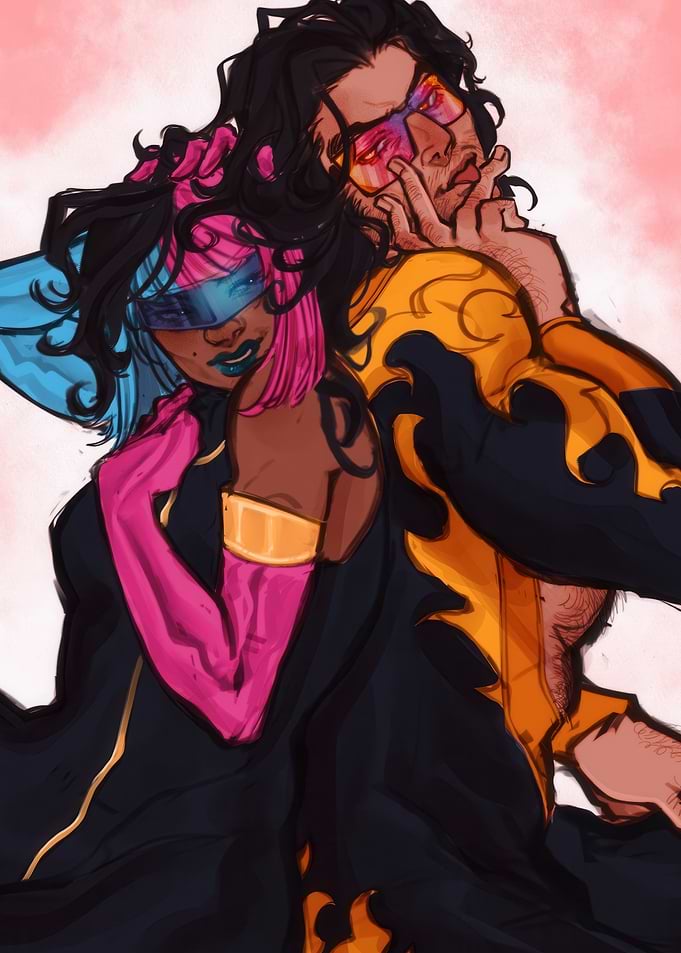 Illustration of a couple in embrace